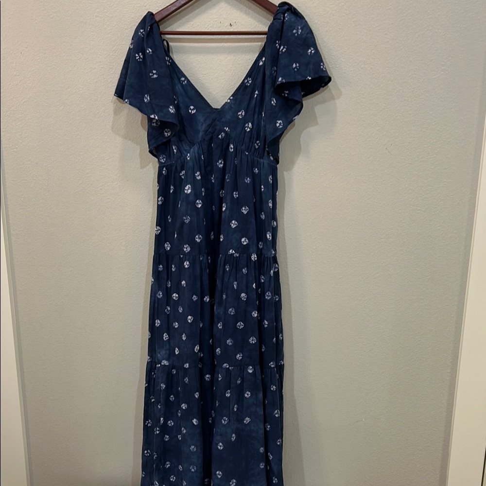 Madewell Blue and White Flutter Sleeve Maxi Dress